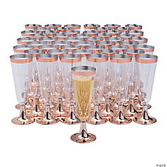 Bulk 100 Pc. Clear Champagne Flutes with Rose Gold Trim