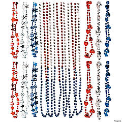 Bulk 144 Pc. Patriotic Red, Blue & Silver Bead Necklace Assortment