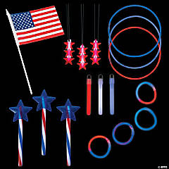 Bulk 198 Pc. Patriotic Red, White & Blue USA Glow Family Kit