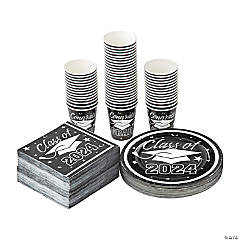 Bulk 200 Pc. Class of 2024 Graduation Party Black Disposable Tableware Kits for 50 Guests