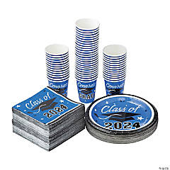 Bulk 200 Pc. Class of 2024 Graduation Party Blue Disposable Tableware Kits for 50 Guests