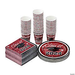 Bulk 200 Pc. Class of 2024 Graduation Party Burgundy Diposable Tableware Kits for 50 Guests