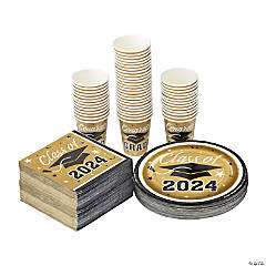 Bulk 200 Pc. Class of 2024 Graduation Party Gold Disposable Tableware Kits for 50 Guests