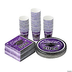 Bulk 200 Pc. Class of 2024 Graduation Party Purple Disposable Tableware Kits for 50 Guests