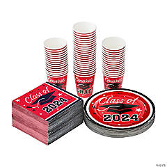 Bulk 200 Pc. Class of 2024 Graduation Party Red Disposable Tableware Kits for 50 Guests
