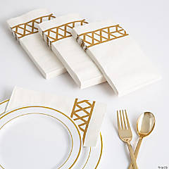 Bulk 200 Pc. Premium White Paper Napkin with Gold Design
