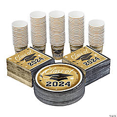 Bulk 400 Pc. Class of 2024 Gold Disposable Tableware Kits for 100 Guests