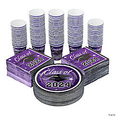 Bulk 400 Pc. Class of 2024 Purple Disposable Tableware Kits for 100 Guests