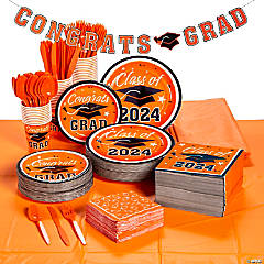 Bulk 467 Pc. Orange 2024 Graduation Disposable Tableware Kit for 50 Guests