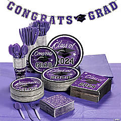Bulk 467 Pc. Purple 2024 Graduation Disposable Tableware Kit for 50 Guests