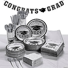 Bulk 467 Pc. Silver 2024 Graduation Disposable Tableware Kit for 50 Guests