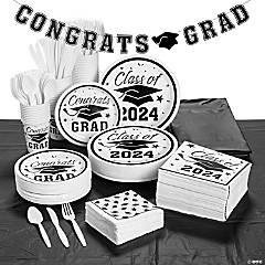 Bulk 467 Pc. White 2024 Graduation Disposable Tableware Kit for 50 Guests