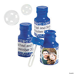 Bulk 48 Pc. Custom Photo Mini Blue Bubble Bottles