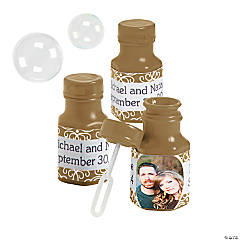 Bulk 48 Pc. Custom Photo Mini Gold Bubble Bottles