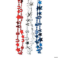Bulk 48 Pc. Metallic Patriotic USA Mardi Gras Bead Necklaces