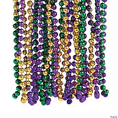 Bulk 48 Pc. Lettered Mardi Gras Bead Necklaces | Halloween Express