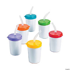 Color Your Own Valentine BPA-Free Plastic Cups with Lids & Straws