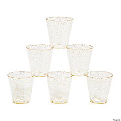 Bulk 50 Ct. Small Clear Plastic Cups with Gold Glitter