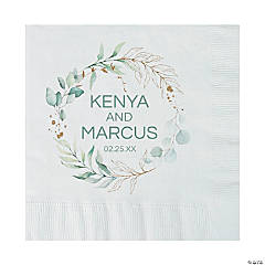 Bulk 50 Ct. Personalized Eucalyptus Wedding Print Luncheon Napkins