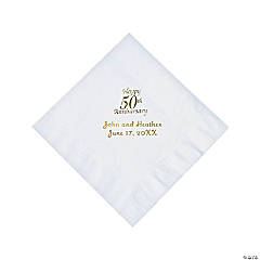 Bulk 50 Pc. White 50th Anniversary Personalized Luncheon Napkins with Gold Foil