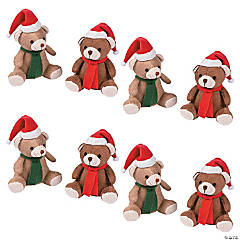Bulk 72 Pc. Christmas Scarf & Santa Hat Brown Stuffed Bears