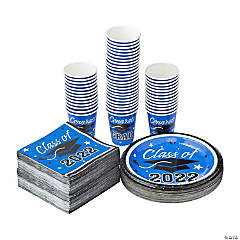 Bulk Class of 2022 Graduation Party Blue Tableware Kit for 50 Guests