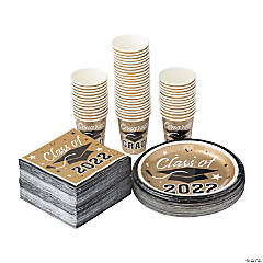 Bulk Class of 2022 Graduation Party Gold Tableware Kit for 50 Guests