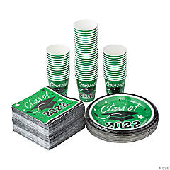 Bulk Class of 2022 Graduation Party Green Tableware Kit for 50 Guests