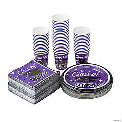 Bulk Class of 2022 Graduation Party Purple Tableware Kit for 50 Guests