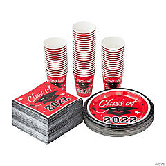 Bulk Class of 2022 Graduation Party Red Tableware Kit for 50 Guests