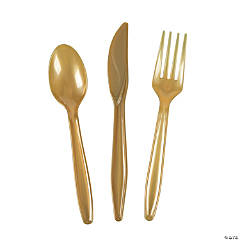 Bulk Gold Plastic Cutlery Sets for 70 - 210 Ct.