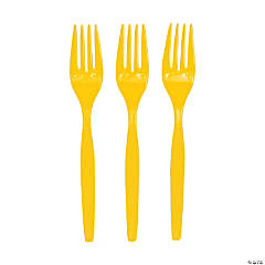Bulk Lemon Yellow Plastic Forks - 50 Ct.