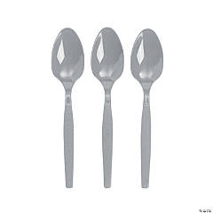 Bulk Metallic Silver Plastic Spoons - 50 Ct.
