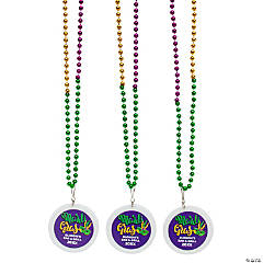 Bulk Personalized Metallic Tri-Color Mardi Gras Bead Necklaces with Charm for 48