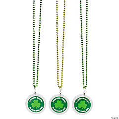 Bulk Personalized Shades of Green Bead Necklaces with St. Patrick’s Day Charm for 48