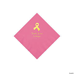Candy Pink Awareness Ribbon Personalized Napkins with Gold Foil - Beverage