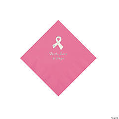 Candy Pink Awareness Ribbon Personalized Napkins with Silver Foil - Beverage