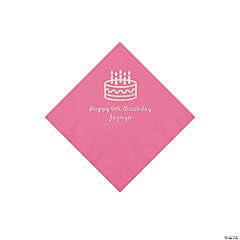 Candy Pink Birthday Cake Personalized Napkins with Silver Foil - Beverage