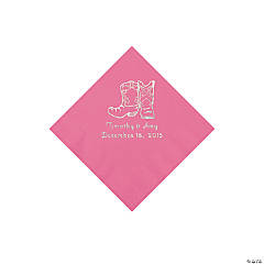 Candy Pink Cowboy Boots Personalized Napkins with Silver Foil - Beverage