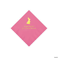 Candy Pink Easter Bunny Personalized Napkins with Gold Foil - Beverage