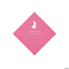 Candy Pink Easter Bunny Personalized Napkins with Silver Foil - Beverage