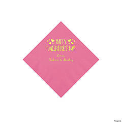 Candy Pink Happy Valentine’s Day Personalized Napkins with Gold Foil - Beverage