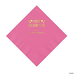 Candy Pink Happy Valentine’s Day Personalized Napkins with Gold Foil - Luncheon