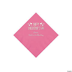 Candy Pink Happy Valentine’s Day Personalized Napkins with Silver Foil - Beverage