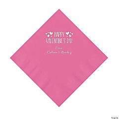 Candy Pink Happy Valentine’s Day Personalized Napkins with Silver Foil - Luncheon