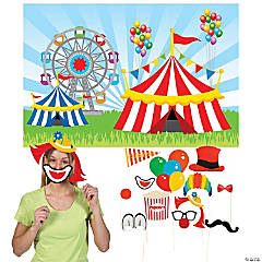 Carnival Photo Booth Backdrop & Props Kit - 15 Pc.