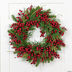 Cedar  Pine and Red Berries Artificial Christmas Wreath - 28&quot; - Unlit