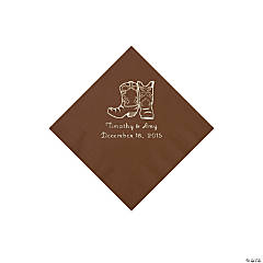 Chocolate Brown Cowboy Boots Personalized Napkins with Silver Foil - Beverage