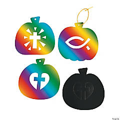 Christian Pumpkin Magic Color Scratch Ornaments with Cutout - 24 Pc.