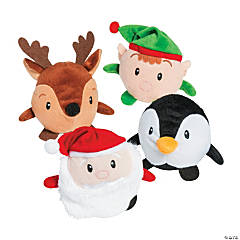 Christmas Roly Poly Stuffed Penguin, Reindeer, Elf and Santa - 12 Pc.